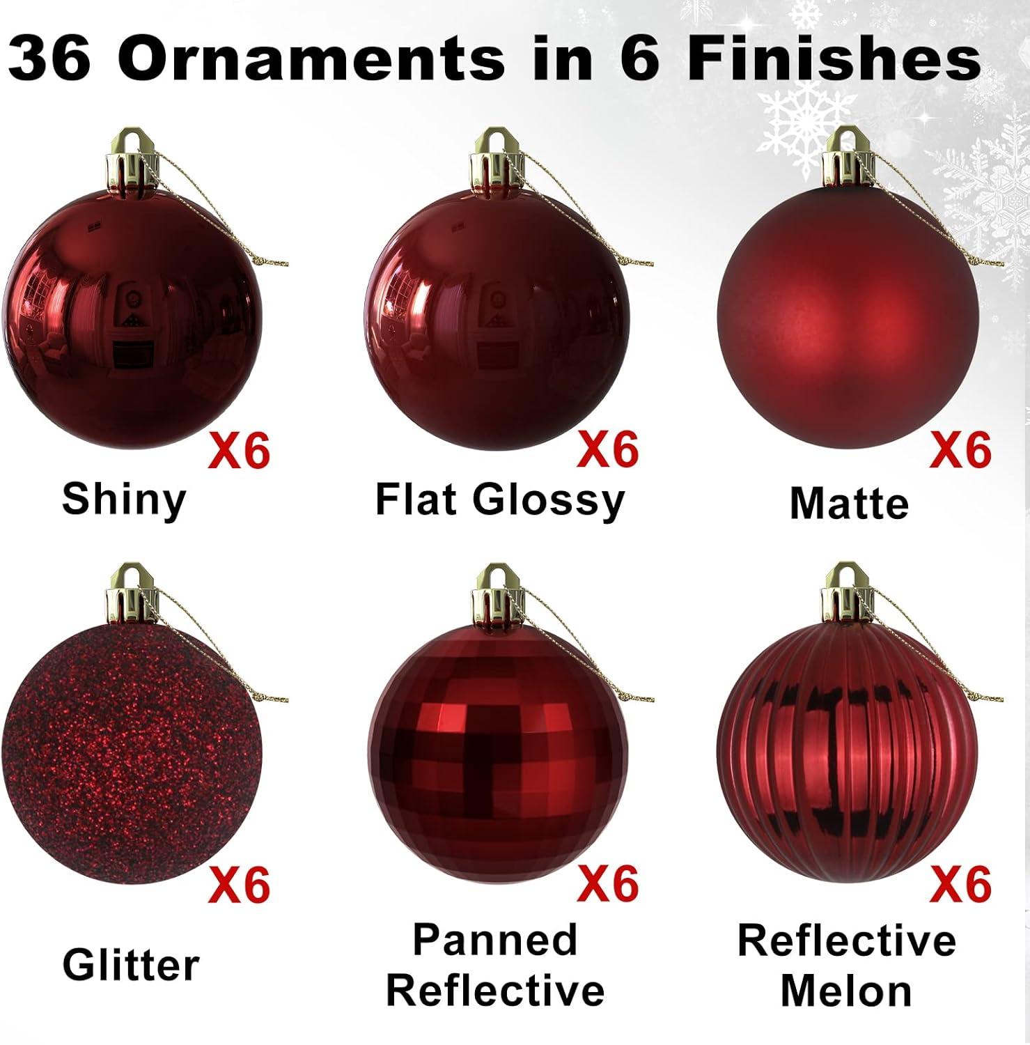 Wine Red Shatterproof Plastic Christmas Ball Ornaments Set