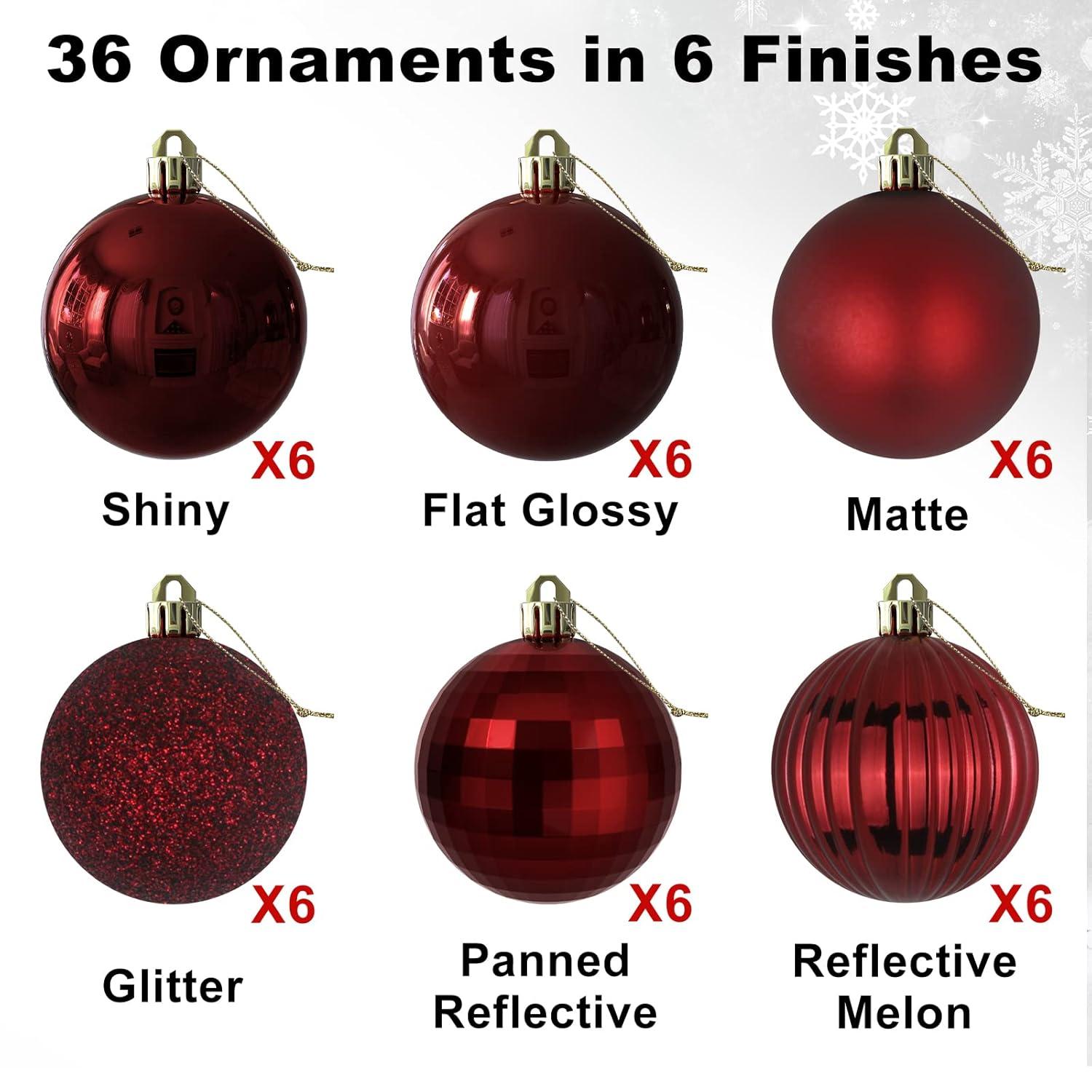 GameXcel Christmas Balls Ornaments for Xmas Tree - Shatterproof Christmas Tree Decorations Small Hanging Ball Wine Red 1.6 Inch x 36 Pack