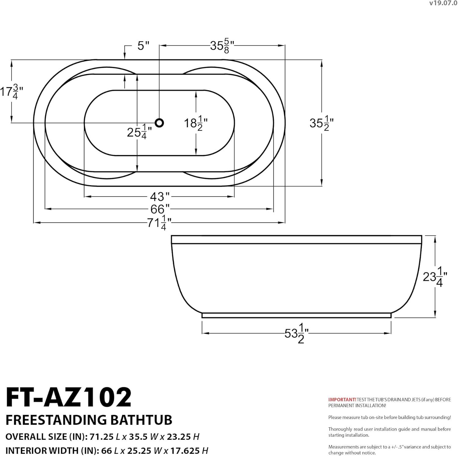 Lori 71.25” x 35.5” Freestanding Whirlpool and Air Acrylic Bathtub