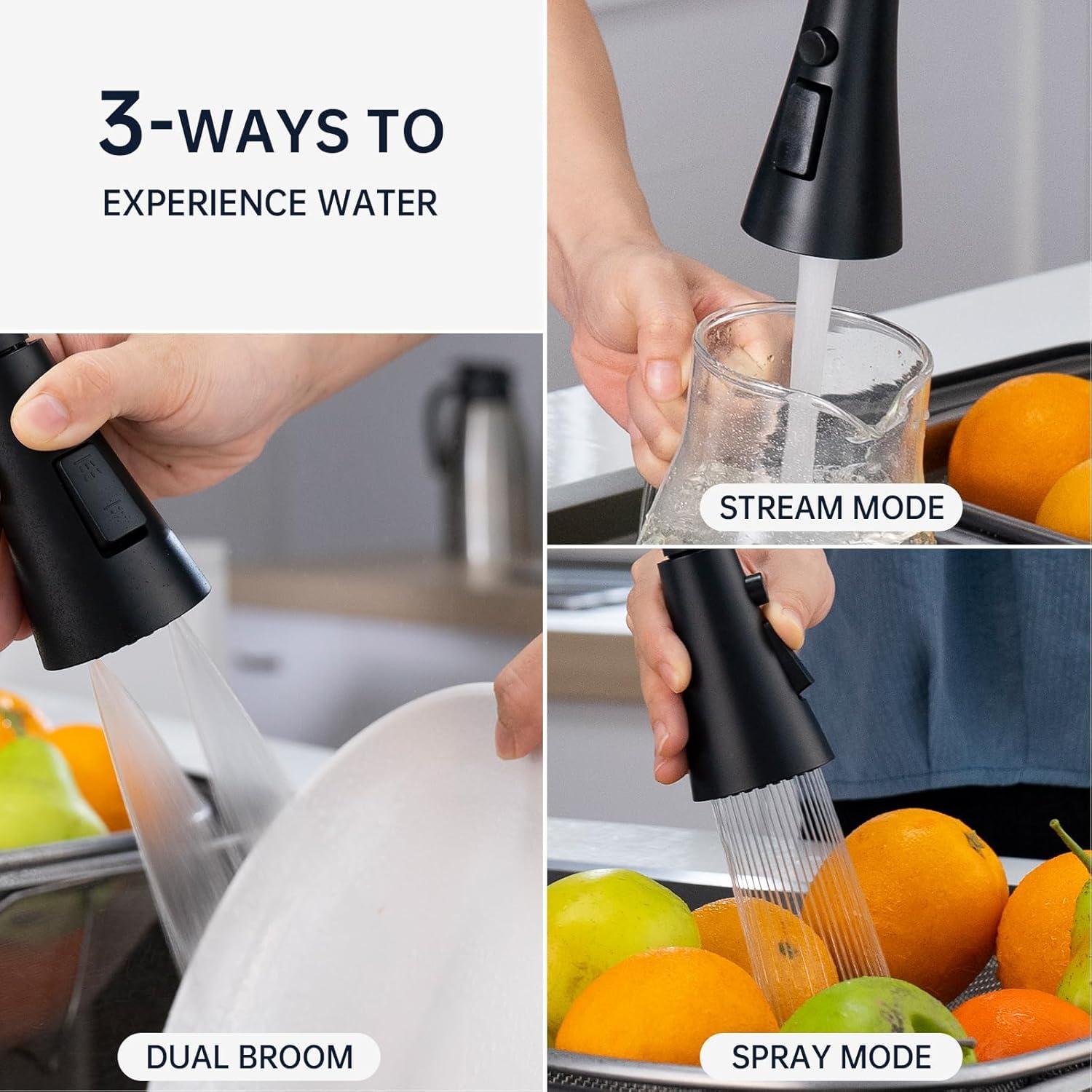 Matte Black Touchless Kitchen Sink Faucet with Pull Down Sprayer and Soap Dispenser, Stainless Steel Motion Sensor Touch Faucet for Kitchen Sink Smart Hands-Free Single Handle