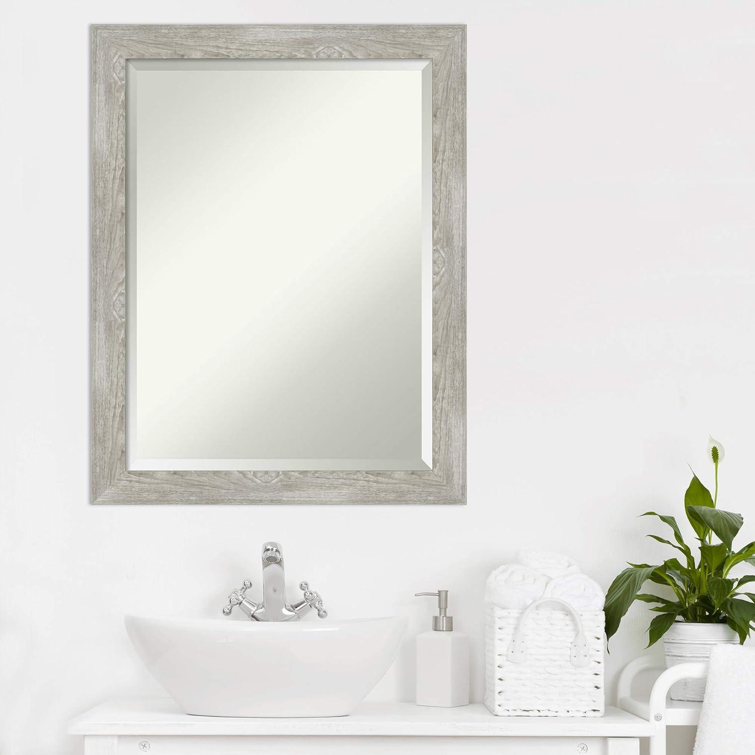 Rustic Weathered Grey Woodgrain Rectangular Bathroom Vanity Mirror