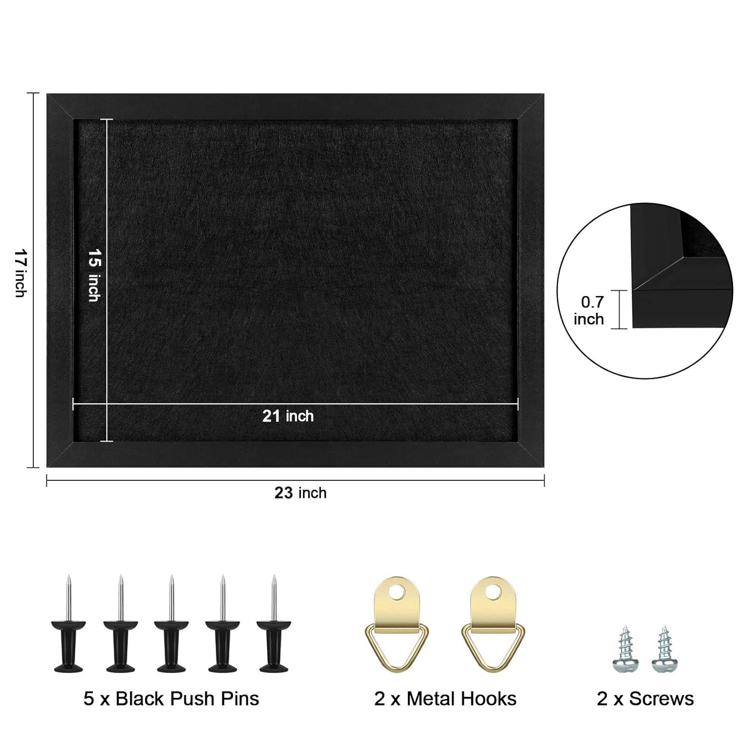 TORASO Cork Board Bulletin Board with Felt,Wood Framed Display Bulletin Board for Walls with Pins, Eye Bolts, gaskets, Screws, Pin Board for Office, School and Home(Black,1pc)