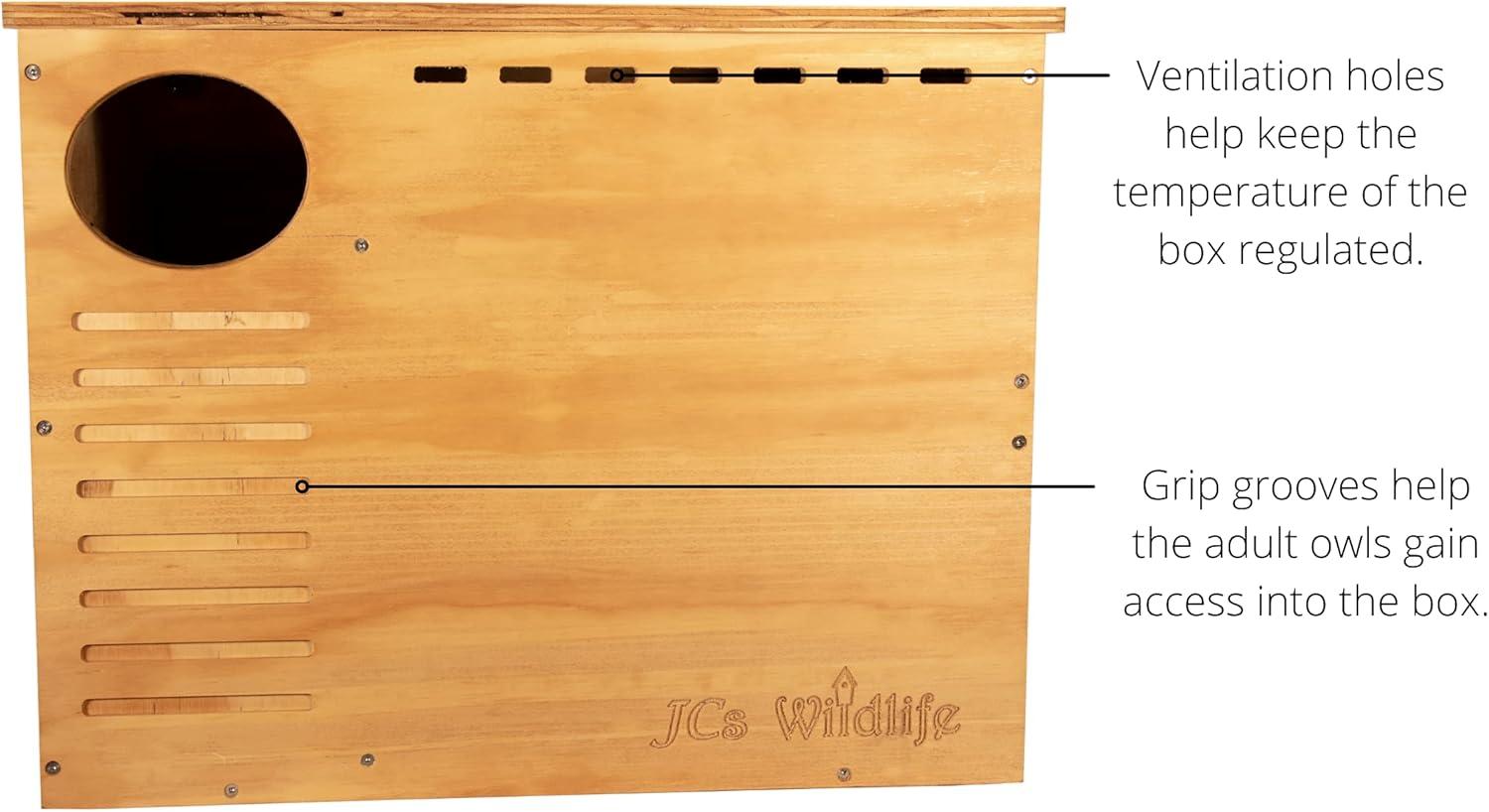 JCs Wildlife Barn Owl Nesting Box Large House Crafted in USA - Exterior Grade Treated Plywood - Mounting Hardware and Pine Shavings Included -