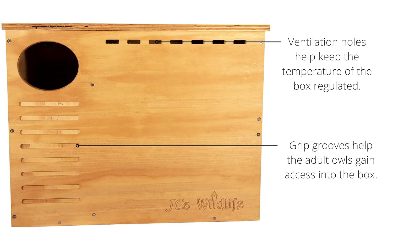 JCs Wildlife Barn Owl Nesting Box Large House Crafted in USA - Exterior Grade Treated Plywood - Mounting Hardware and Pine Shavings Included -