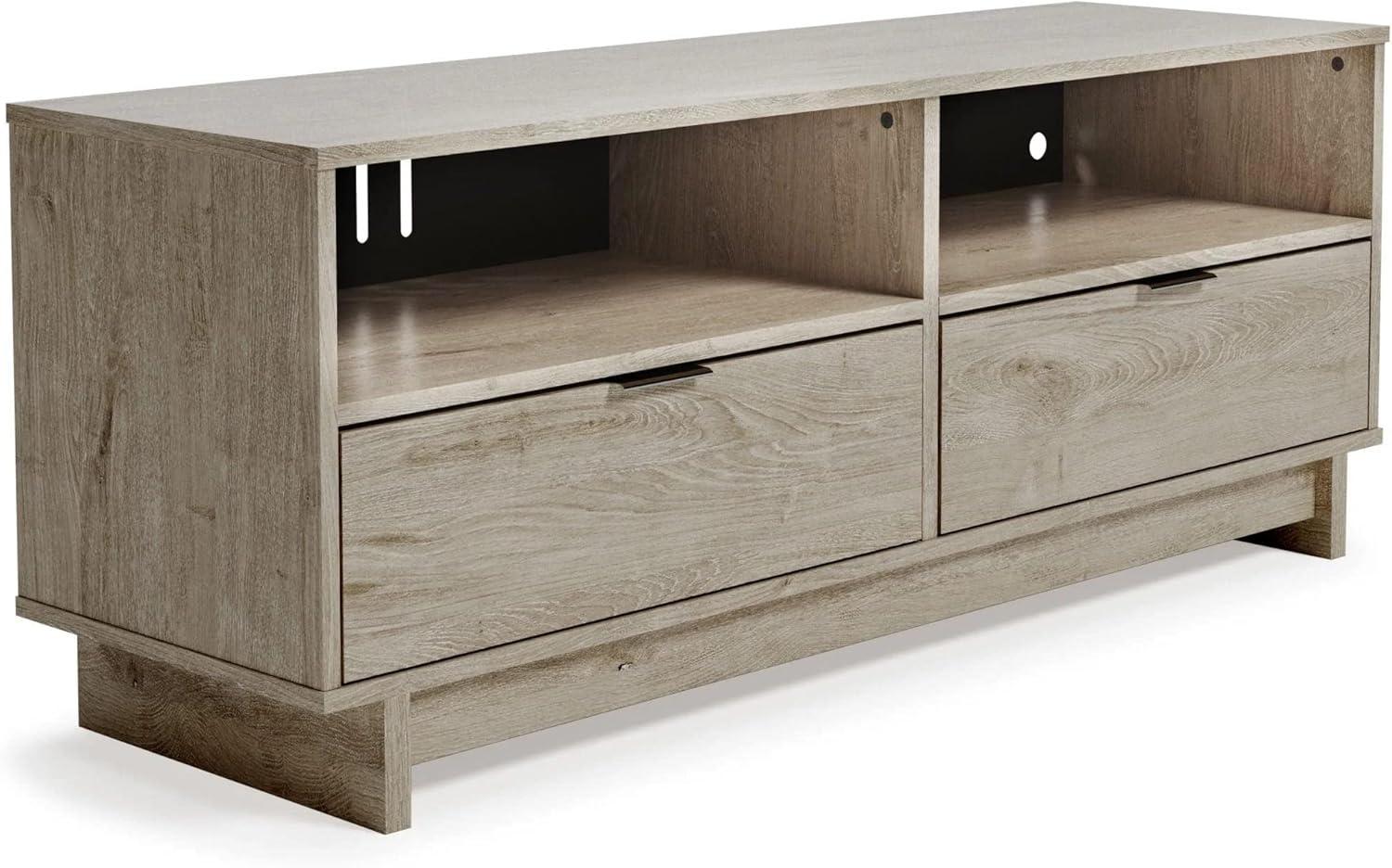 Contemporary 52'' Beige TV Stand with Open Shelving and Drawers