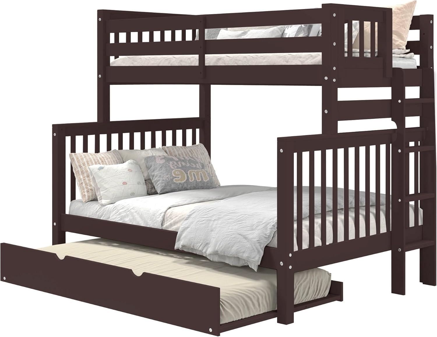 Bedz King Bunk Beds Twin over Full Mission Style with End Ladder and a Twin Trundle, Dark Cherry