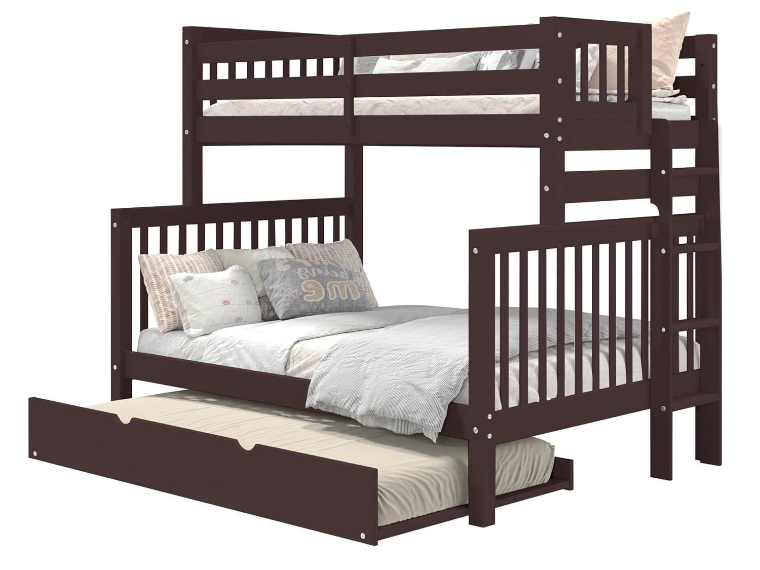 Bedz King Bunk Beds Twin over Full Mission Style with End Ladder and a Twin Trundle, Dark Cherry