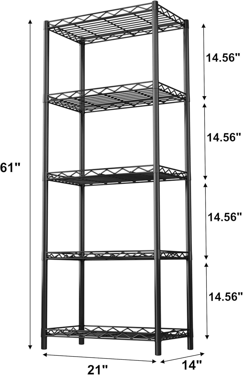 HOMEFORT 5-Tier Wire Shelving 5 Shelves Unit Metal Storage Rack Durable Organizer Perfect for Pantry Closet Kitchen Laundry Organization in Black,21”Wx14”Dx61”H