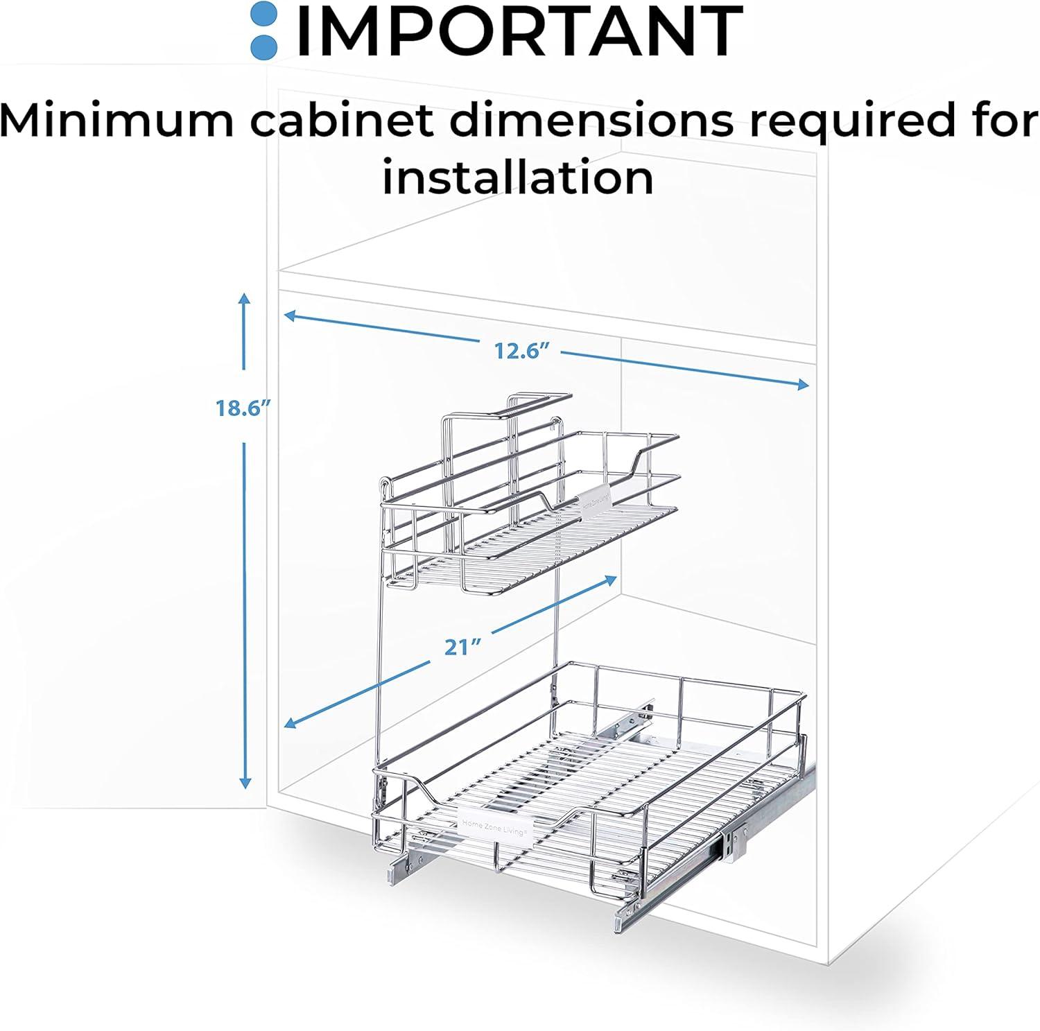 Home Zone Living 11.60” Width x 20” Depth 2 Shelves Slide Out Storage Organizer, Silver