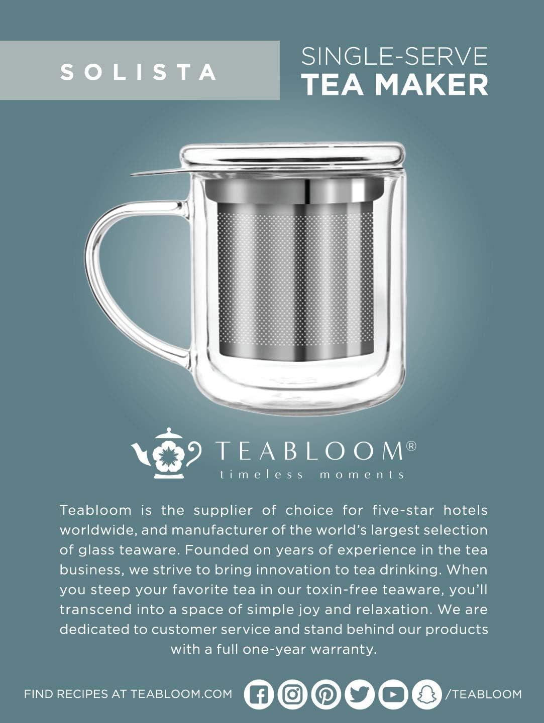 Teabloom Solista Single-Serve Tea Maker - Glass Mug with Infuser and Lid