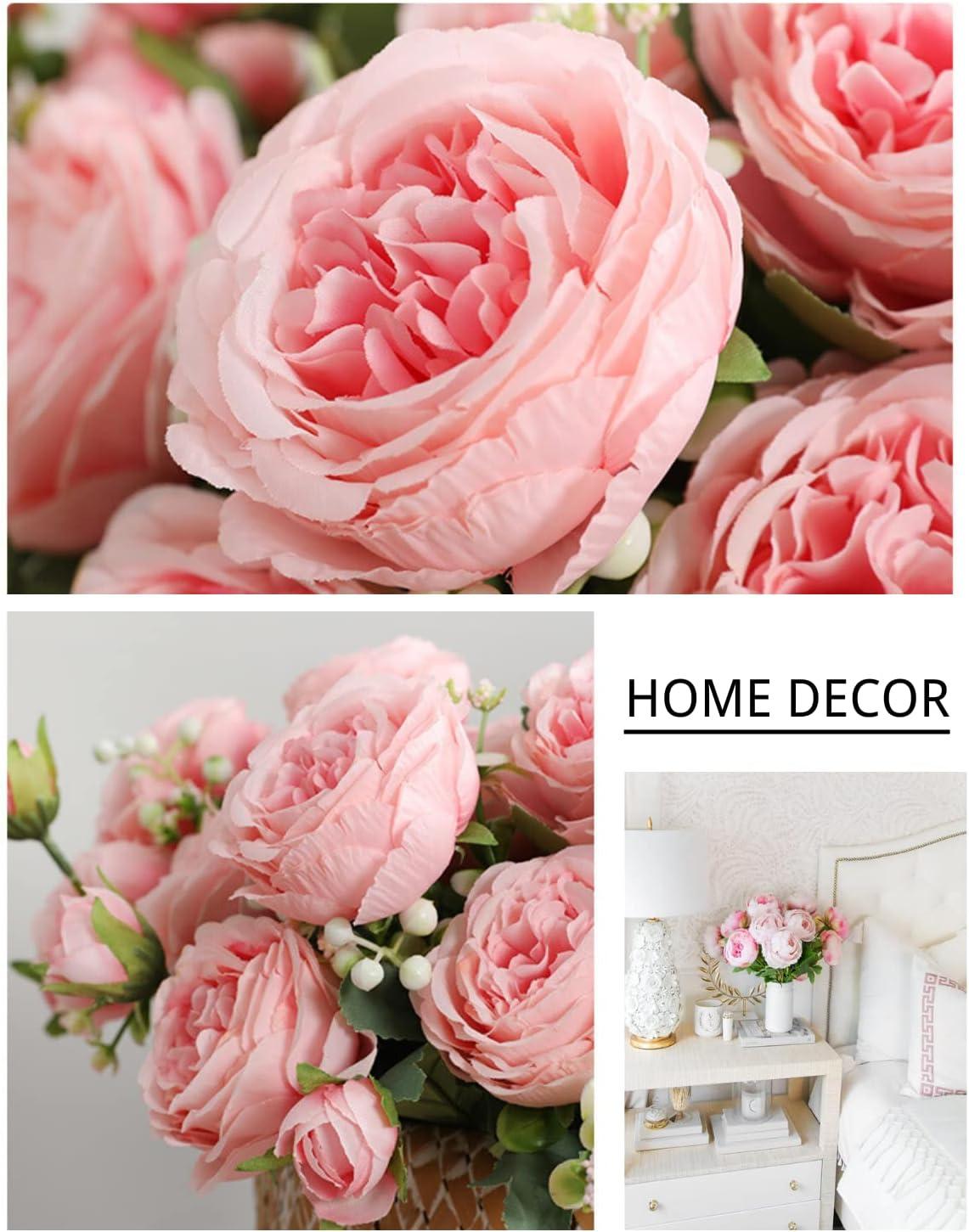 ASTRYAS 3pcs Pink Artificial Flowers Fake Silk Peony for Decoration Faux Peonies for Spring Home Bridal Wedding Party Decor Baby Shower - Light Pink