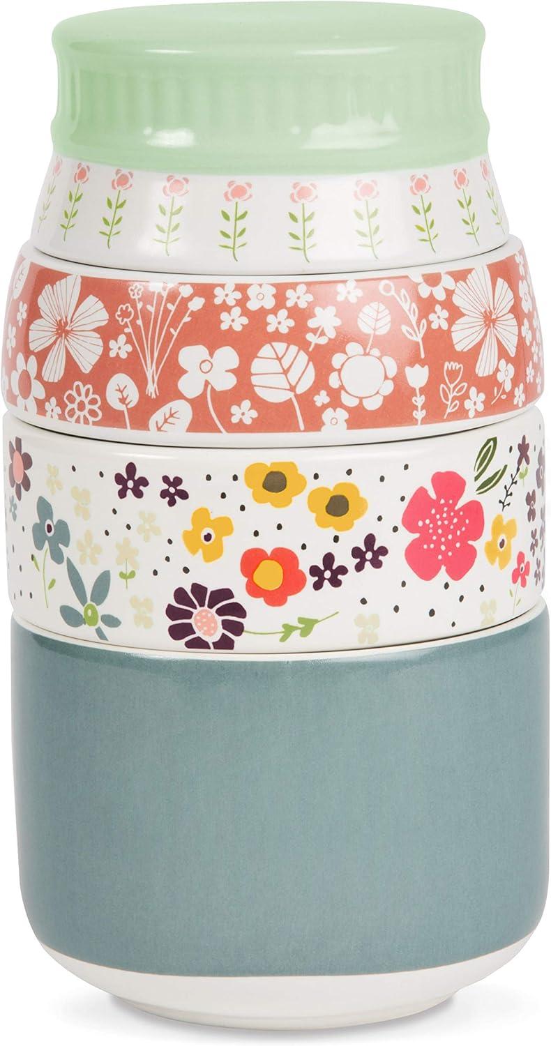 Floral Multicolor Stoneware Stacking Measuring Cup Set