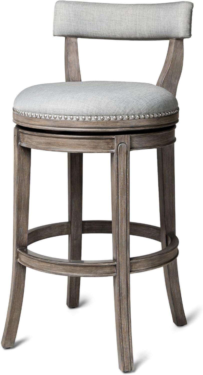 Alexander Reclaimed Oak Swivel Bar Stool with Ash Grey Upholstery