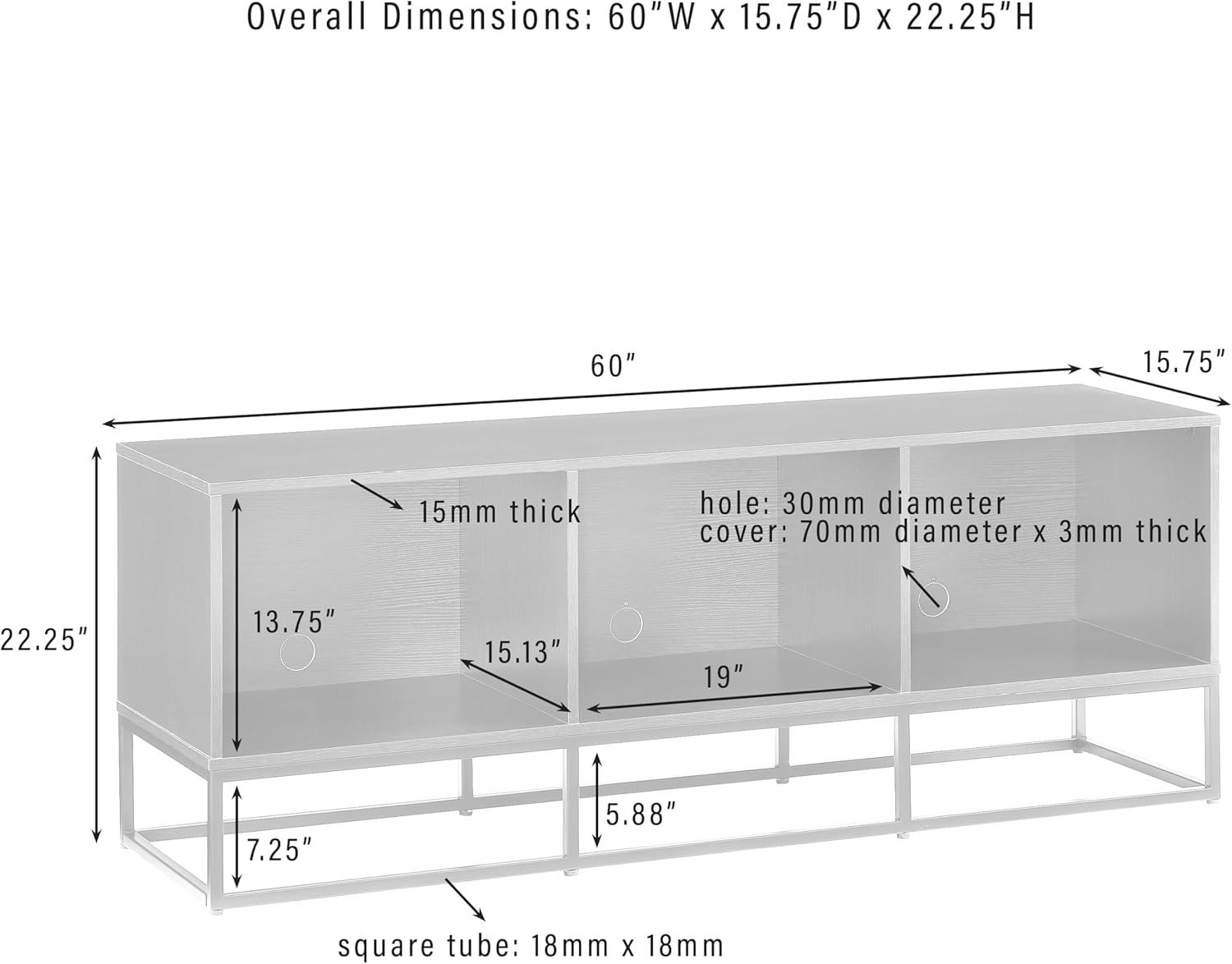 Crosley 60" Enzo Large Record Storage Media Console Black: Modern Industrial Style, Melamine Veneer, Steel Legs