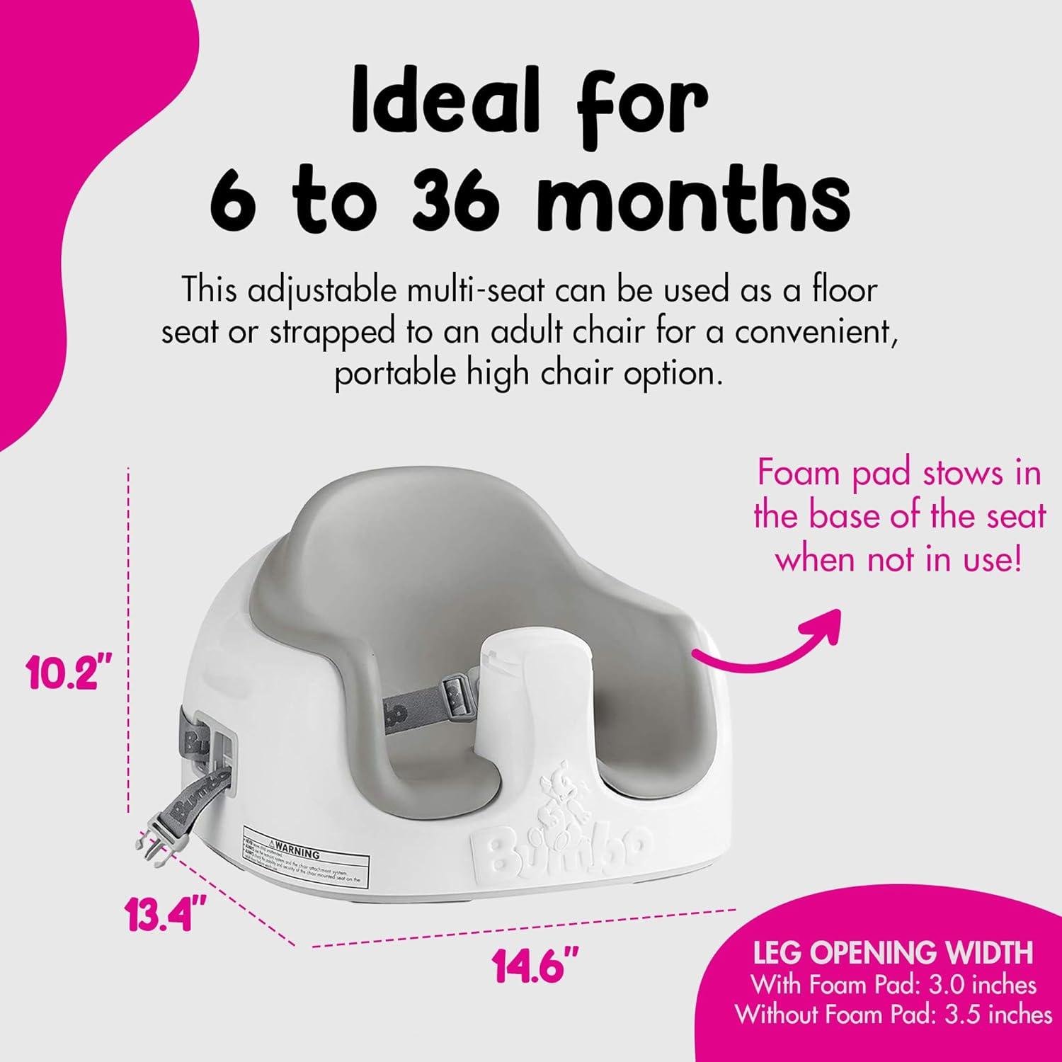 Bumbo Baby Infant Toddler Soft Foam Multi Seat with Removable Tray and Safety Buckle Straps for Kids' 6-36m - Cool Gray