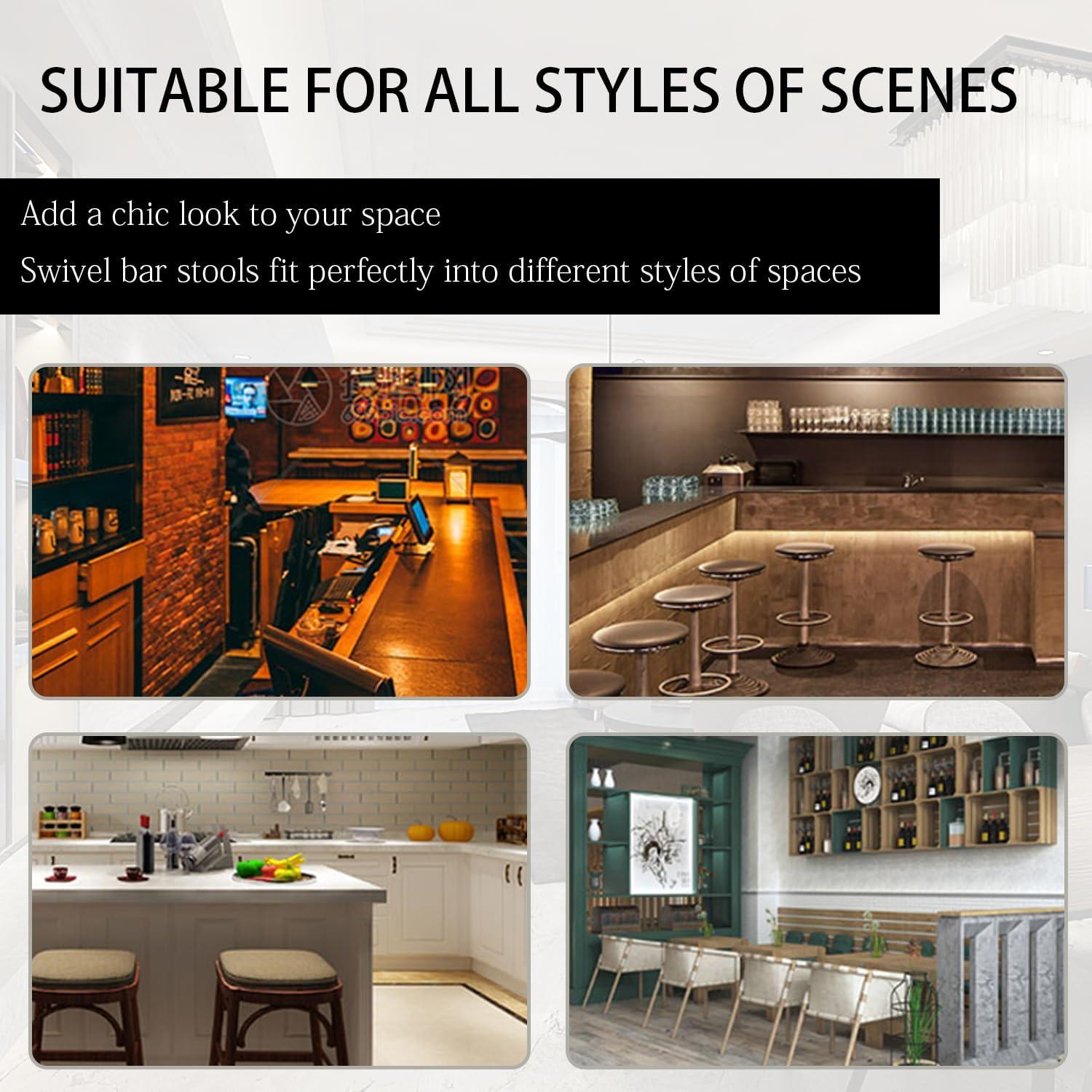 Velvet Bar Stools Set of 2, Counter Height Barstools with Low Back, Swivel Bar Stool for Kitchen Island, Pub (Black)