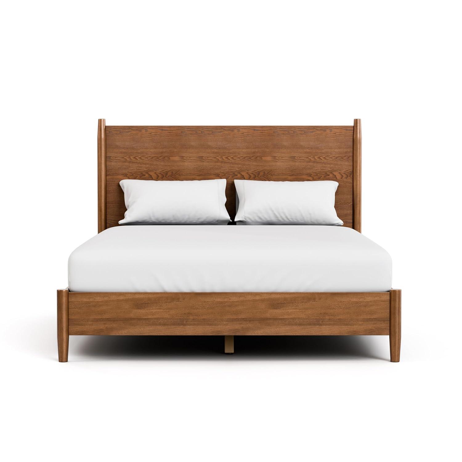 HOMES: Inside + Out Full Riverstone Mid-Century Modern Platform Bed with Headboard Walnut Wood