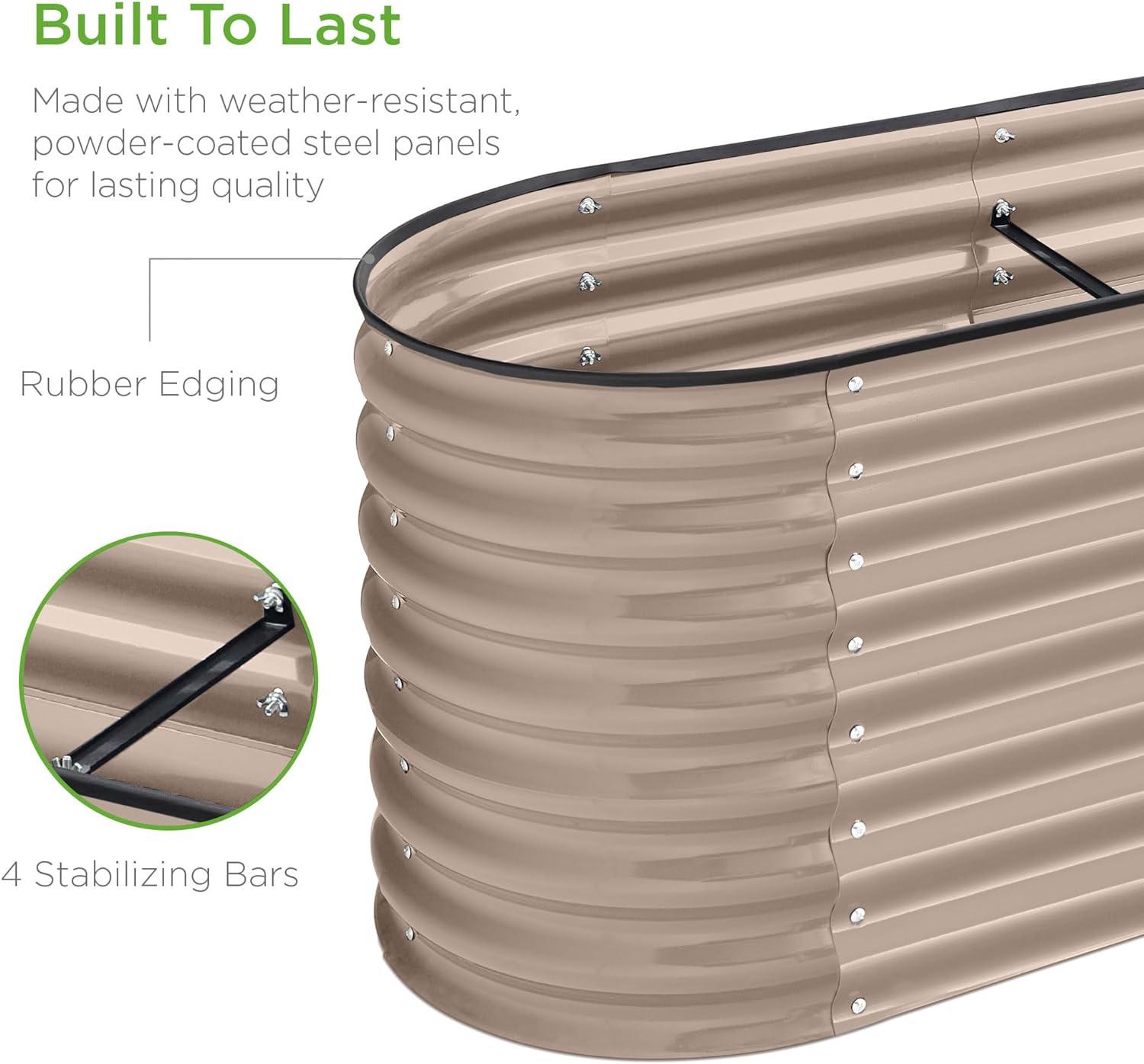 Best Choice Products 8x2x2ft Metal Raised Garden Bed, Oval Outdoor Planter Box w/ 4 Support Bars - Taupe