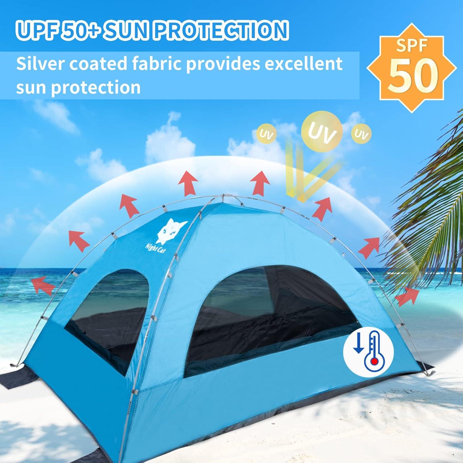 Blue 4-Person Summer Portable Beach Tent with UV Protection