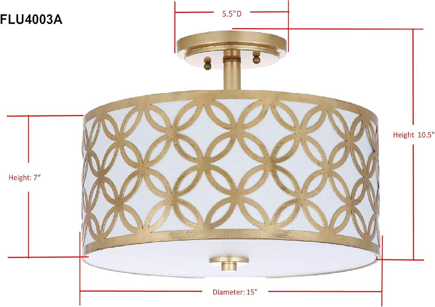 Contemporary Gold Geometric 15" Drum Flush Mount Ceiling Lamp