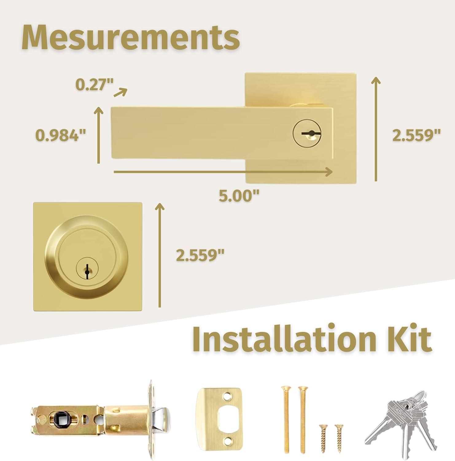 Mega Handles ROBELL Reversible Entry Door Lever and Single Cylinder Deadbolt Lock Combo Pack | Modern Keyed Lever