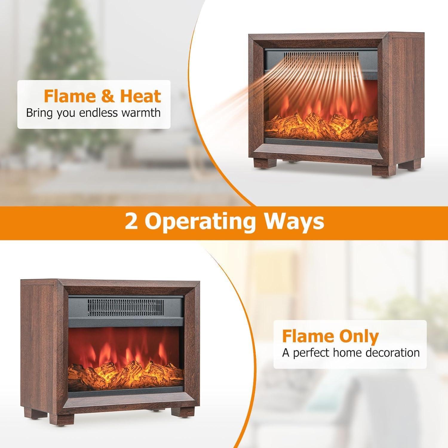 Mini Brown Wooden Electric Tabletop Fireplace Heater