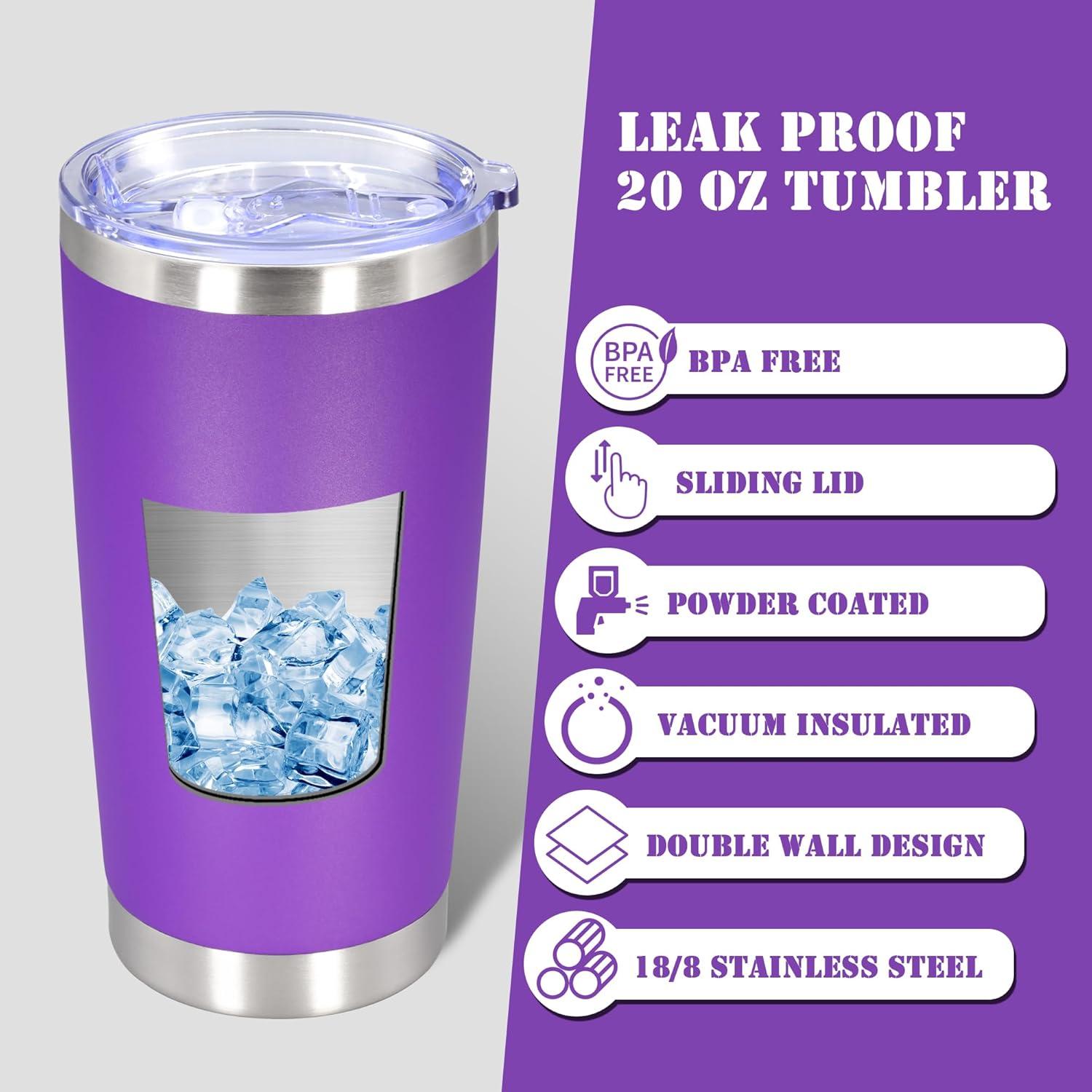 20oz Tumbler Bulk Stainless Steel Tumblers with Lid Vacuum Insulated Double Wall Travel Coffee Mug Powder Coated Tumbler Cup for Hot and Cold Drinks(Purple, 1 pack)