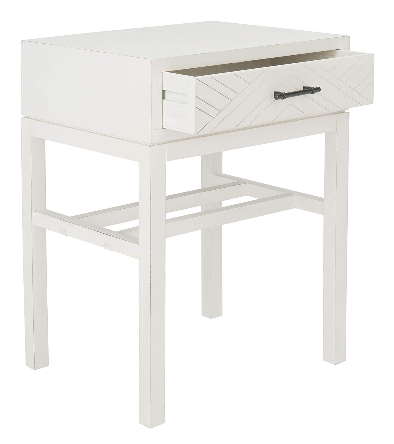 Ajana 1 Drawer Accent Table - Distressed White - Safavieh.