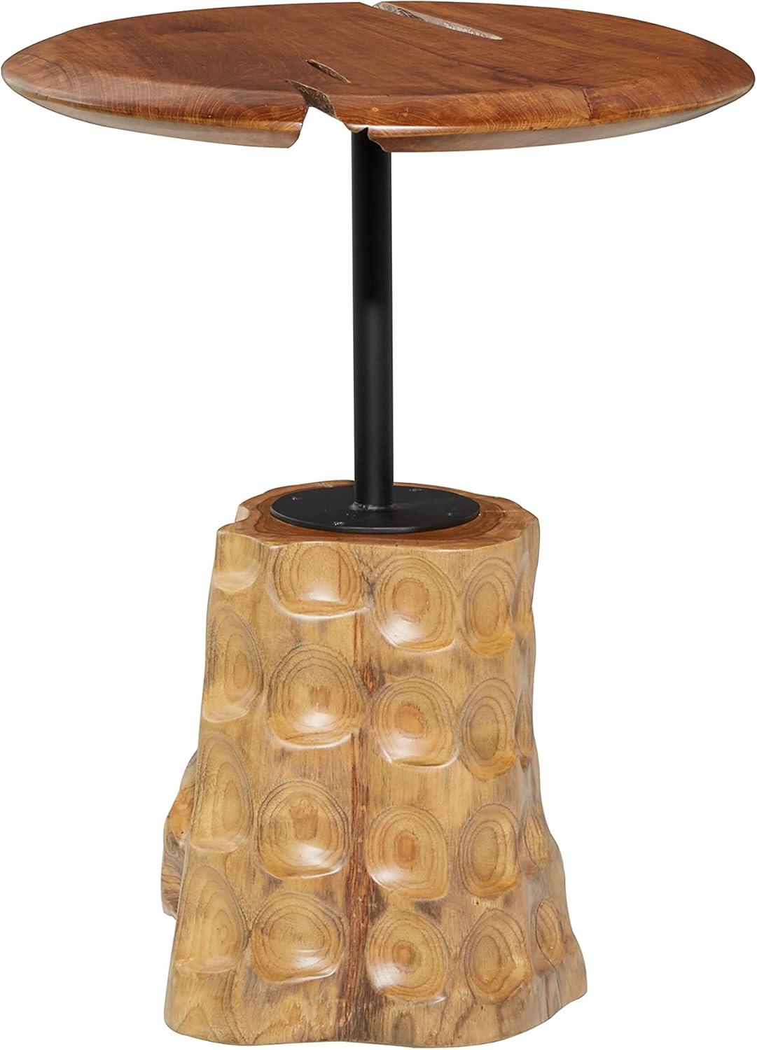 Olivia & May Contemporary Teak Wood Pedestal Accent Table Brown: Round, No Assembly, Small Table