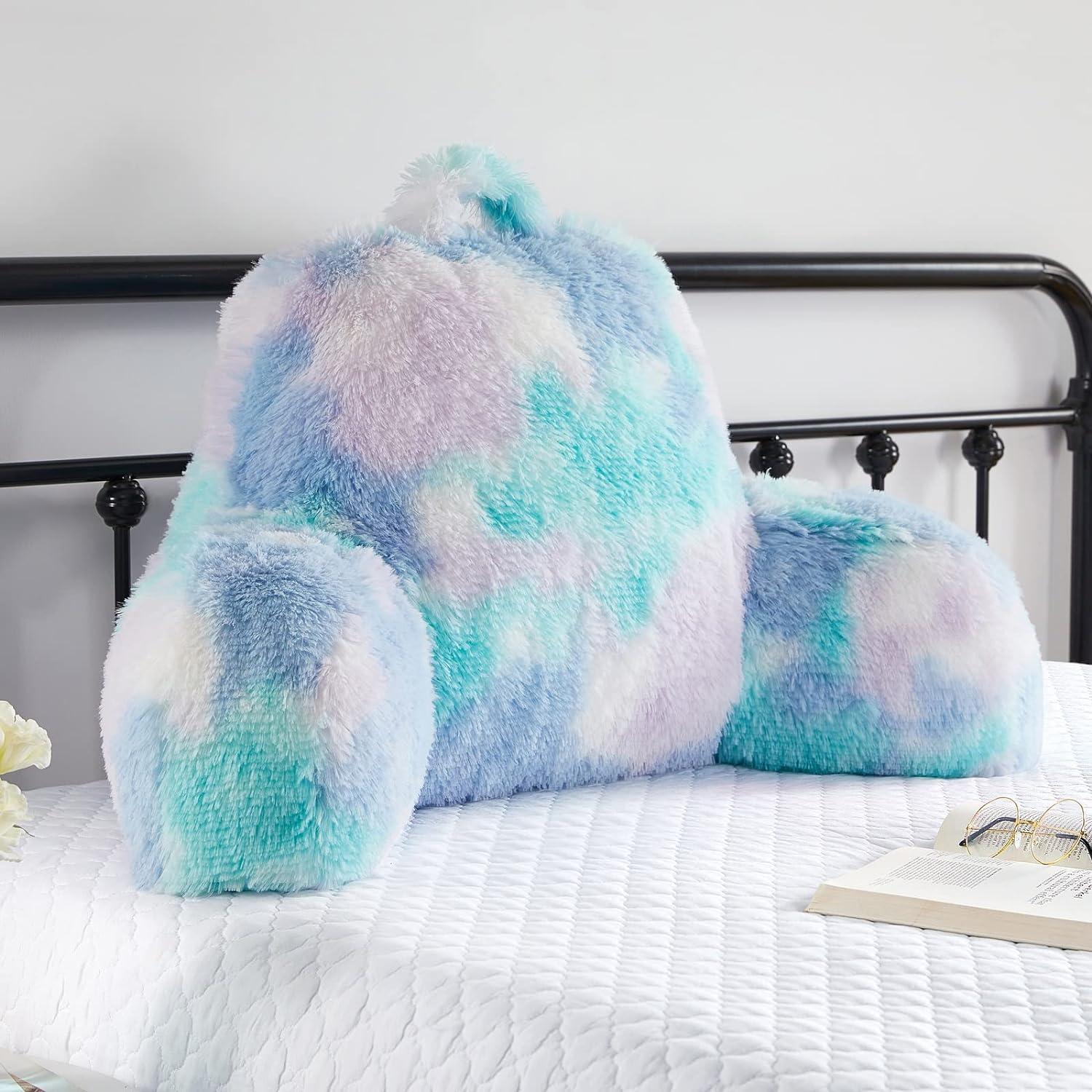 Pastel Faux Fur Reading Pillow with Arms and Premium Stuffing