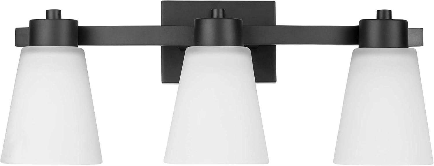 Prominence Home Fairendale 3-Light Matte Black Bathroom Vanity Light with Frosted Glass Shade