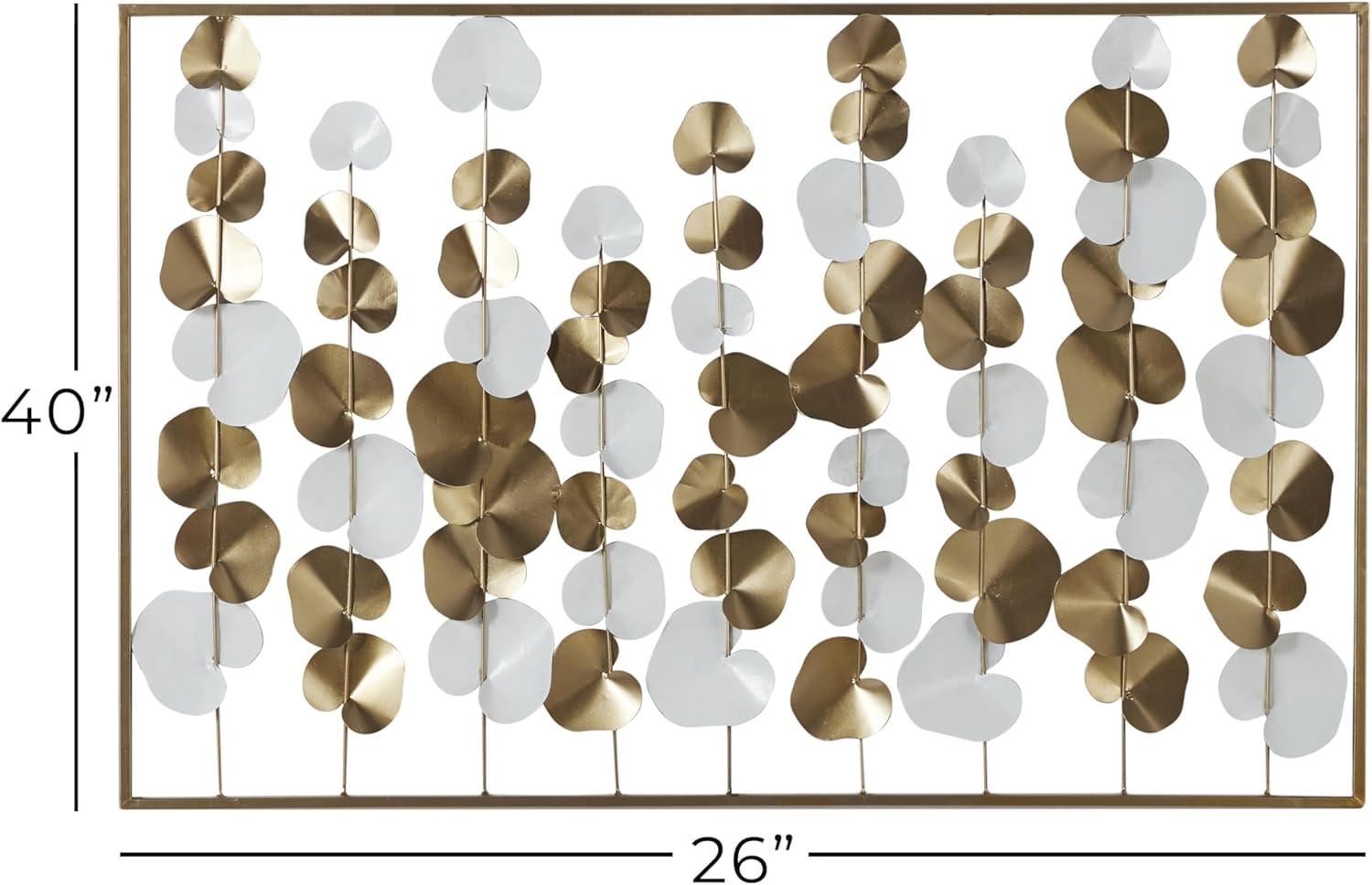 DecMode Gold Metal Floral Wall Decor with White Accents
