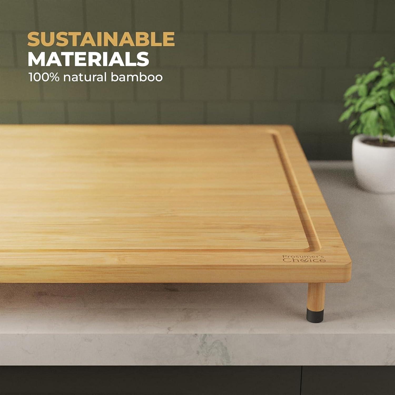 Prosumer's Choice Bamboo Stovetop Cover Cutting Board with Adjustable Legs - Large Size