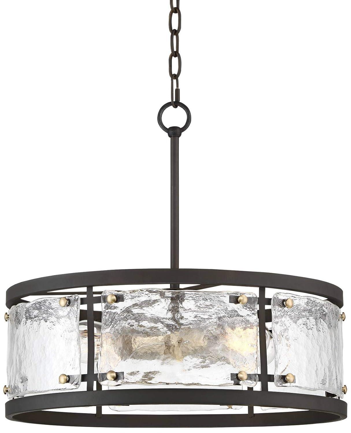 Possini Euro Design Campanelli Bronze Brass Pendant Chandelier 19" Wide Rustic Drum Waterglass Shade 4-Light Fixture for Dining Room Kitchen Island