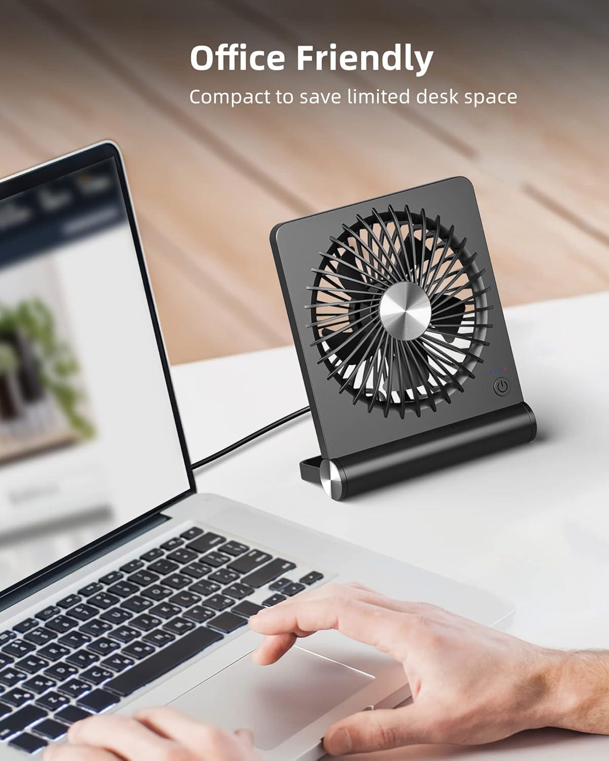 Koonie 5.7" 3-Speed USB-C Tilt Folding Desk Fan