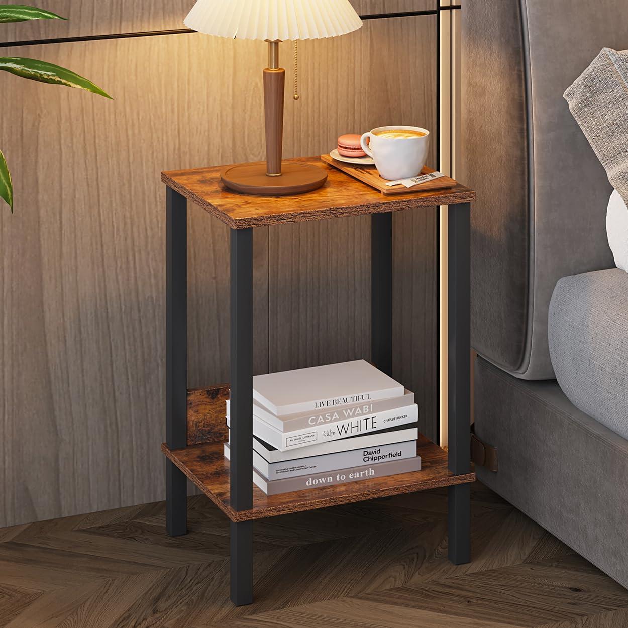 End Table, Side Table, Set of 2, Nightstands with 2-Tier Storage Shelves, Sofa Table for Small Space, Coach Table for Living Room Bedroom, Rustic Brown UTBT101F2