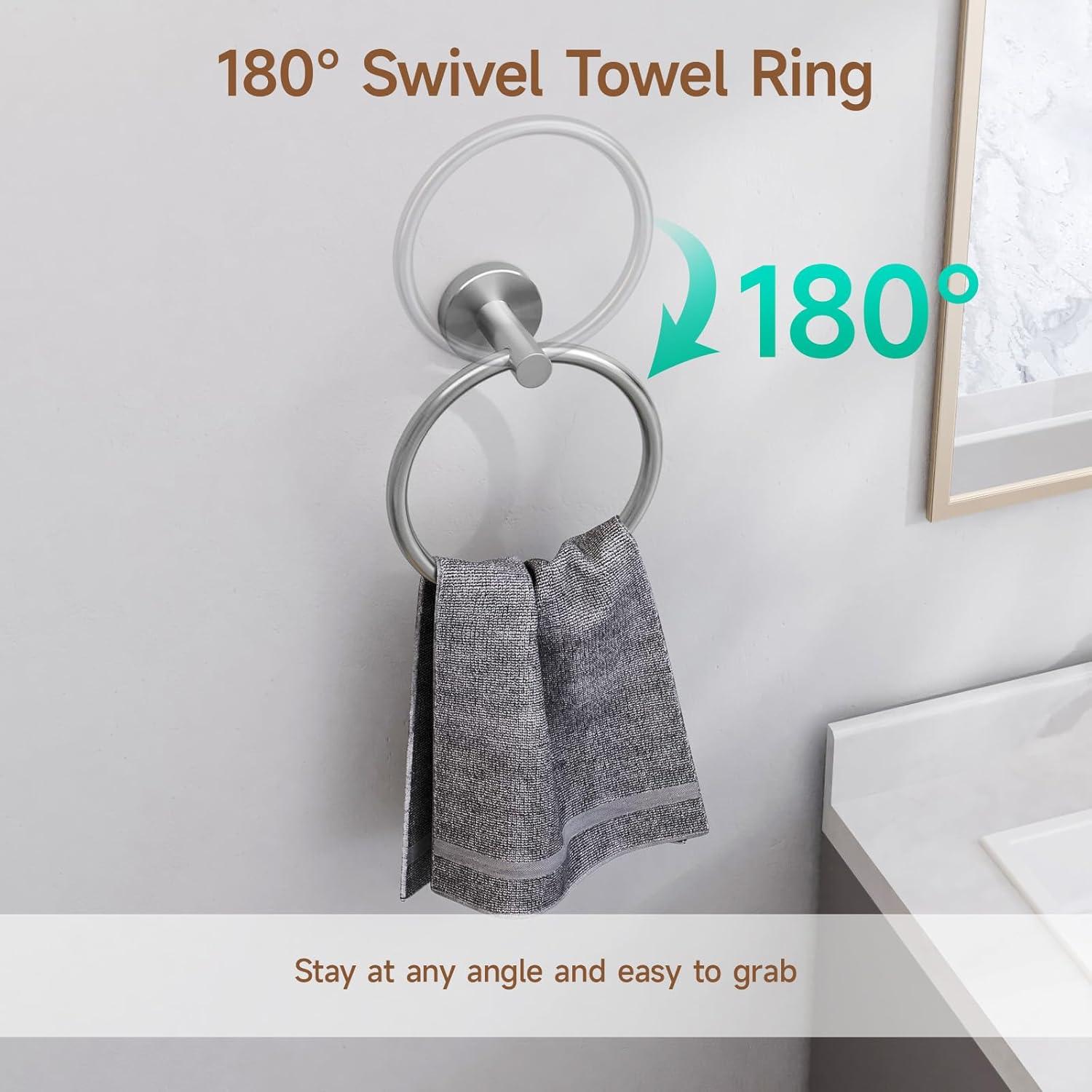 Brushed Nickel Bathroom Accessories Set, 24 Inch Towel Bar Set Wall Mounted, Durable 304 Stainless Steel Bathroom Hardware Set, Modern Style, 5-Piece