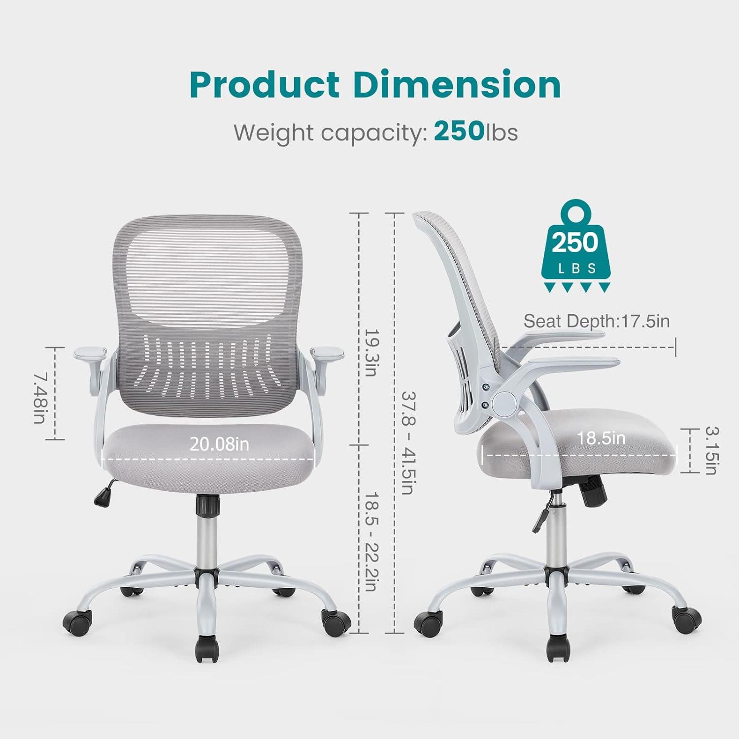 Gray Mesh Ergonomic Swivel Executive Office Chair with Adjustable Arms