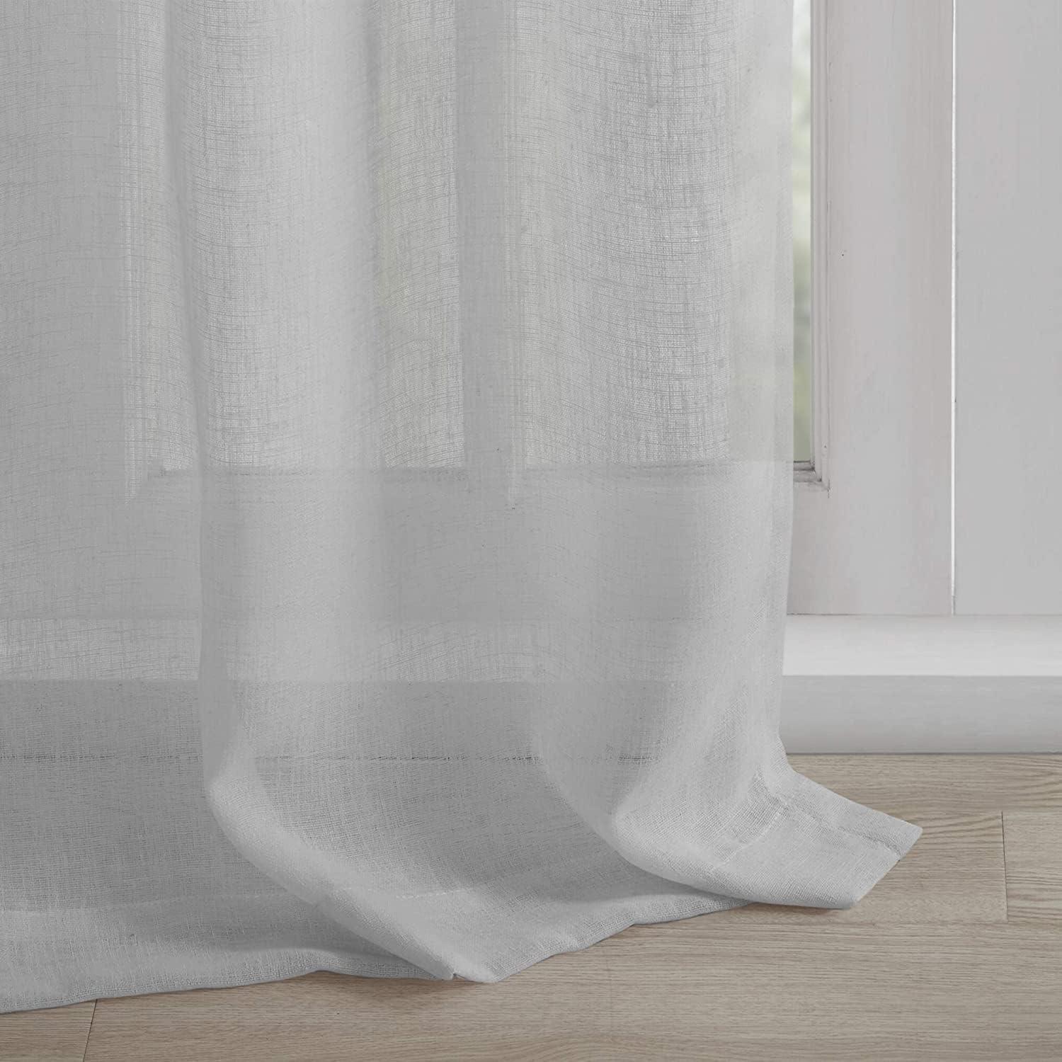 Gray Tab Top Sheer Faux Linen Window Panel