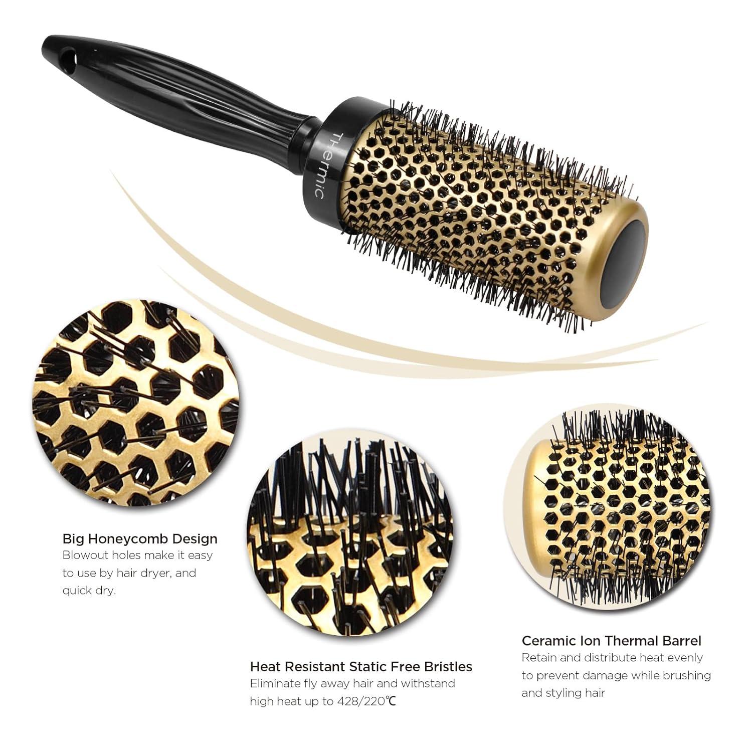 Round Brush for Blow Drying,Ceramic Barrel & Antistatic Bristles, Salon Blowout Hair Styling for Wet or Dry (Includes 4 Clips)