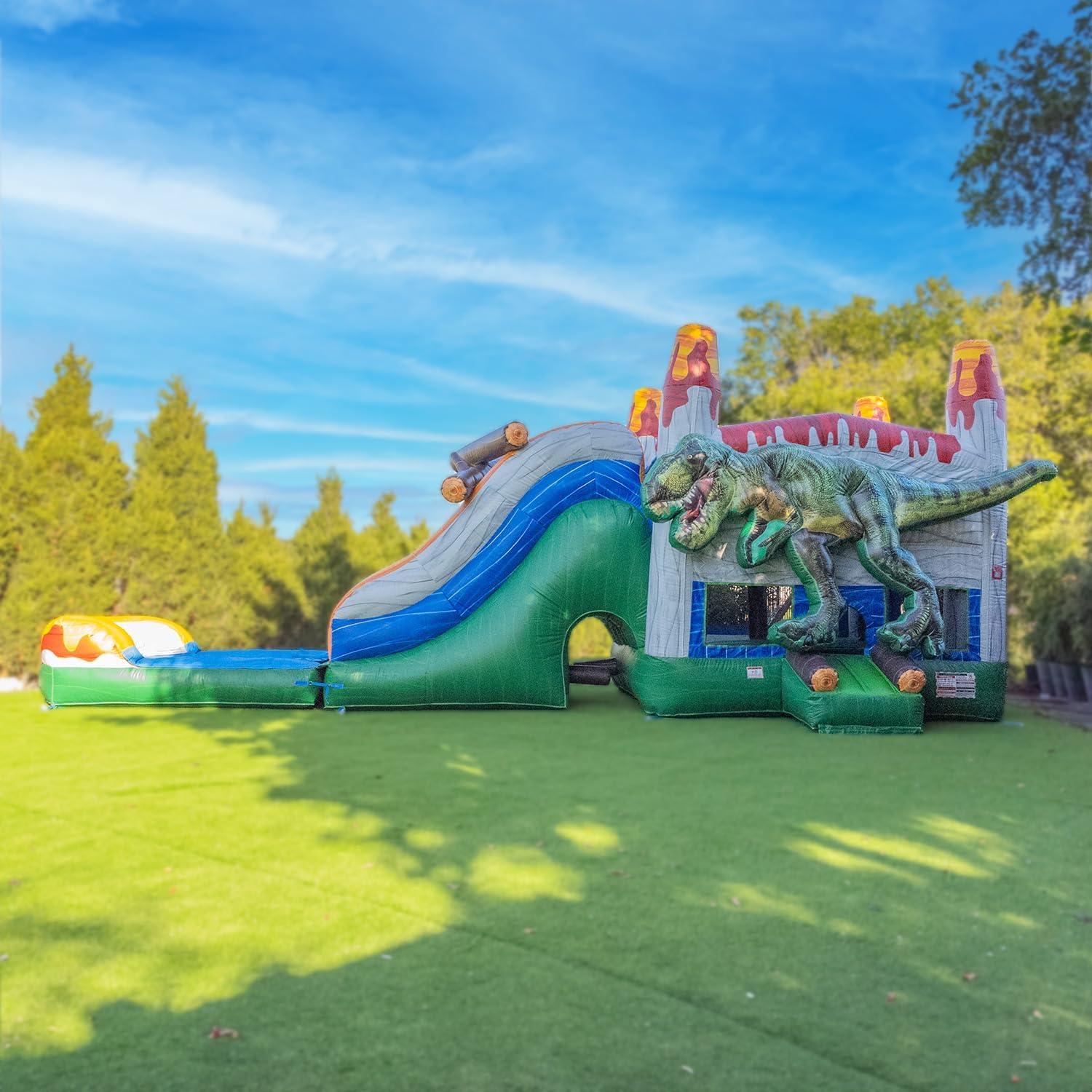 XJUMP Dinosaur Commercial Grade Bounce House Water Slide (with Pool and Blower)