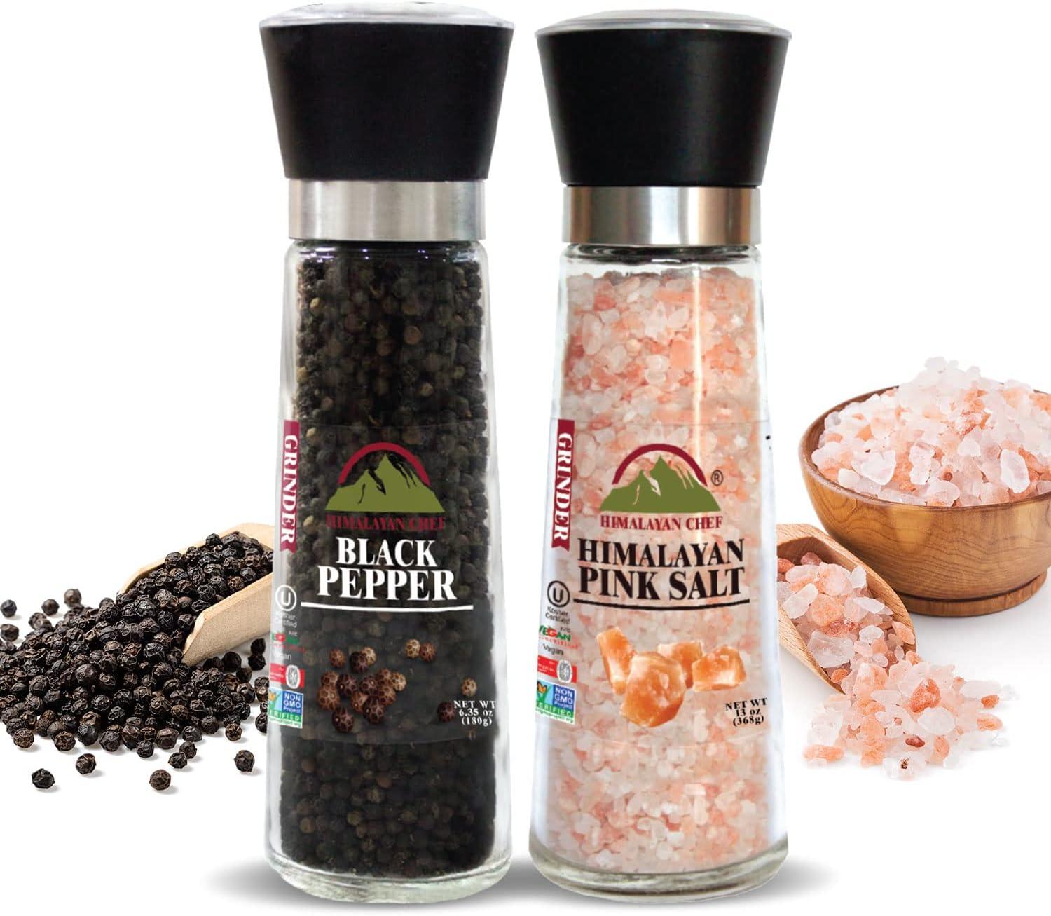 Himalayan Chef 2 Pieces Of Pink Salt & Black Pepper Grinders Mills