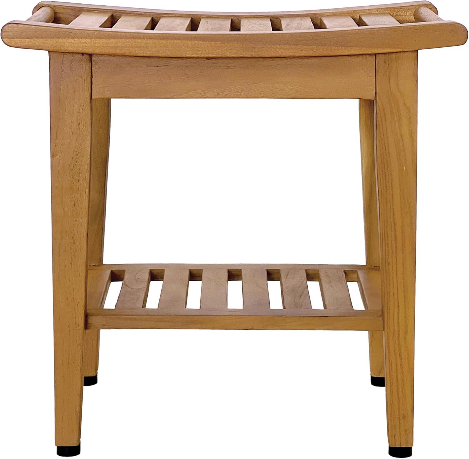 Solid Teak Indoor Outdoor Spa Stool with Bottom Shelf