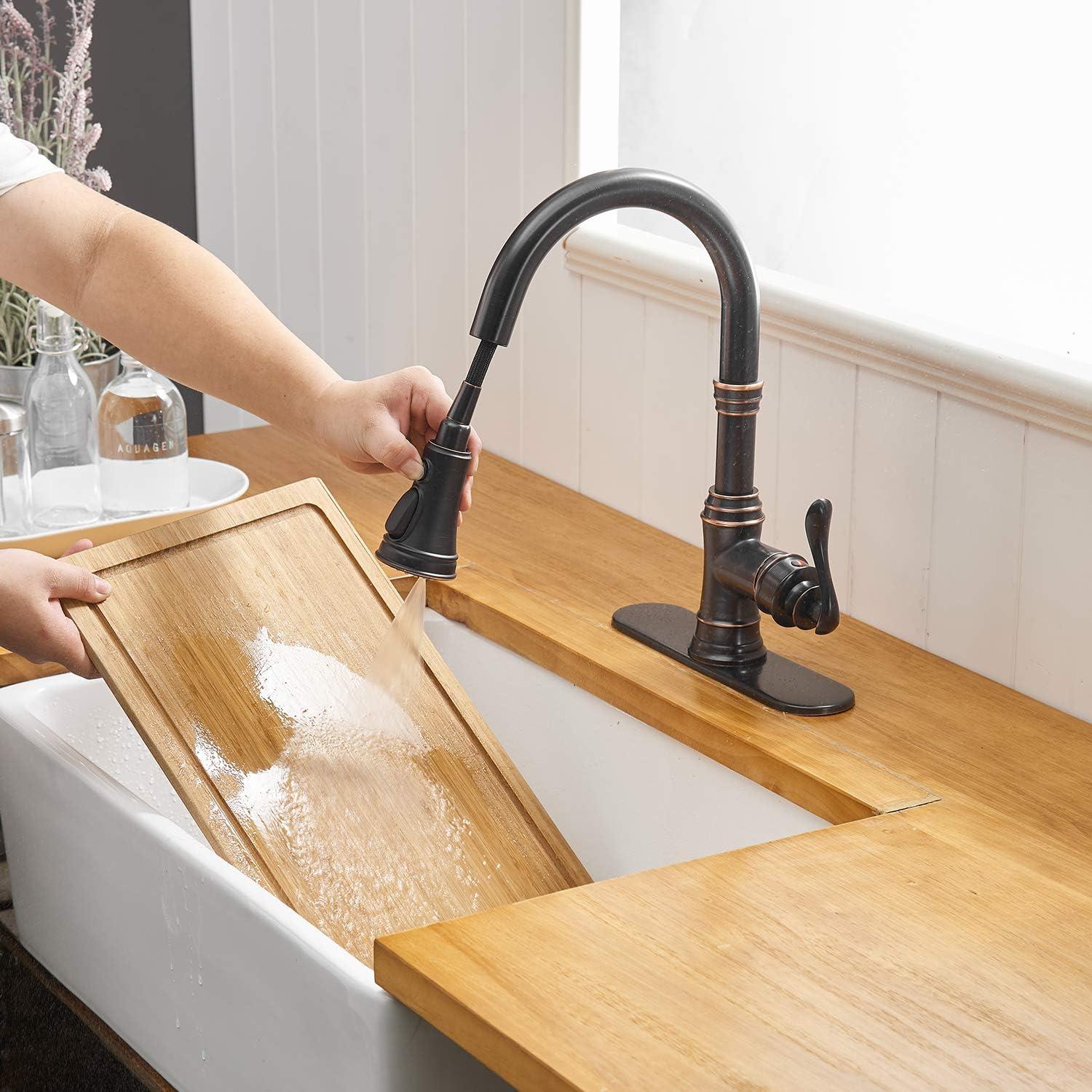 Oil Rubbed Bronze High Arc Kitchen Faucet with Pull-Out Spray