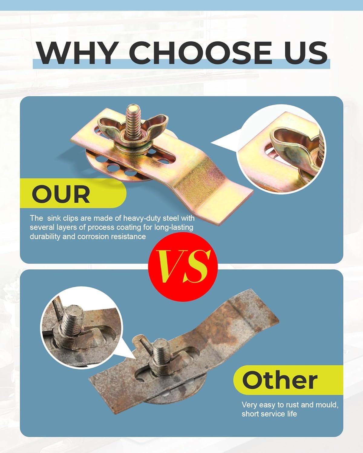 PREMIUM Sink Clips-10 Pack Kit, Undermount Sink Clips, Sink Brackets, Bathroom Sink Clips, Kitchen Sink Clips, Epoxy Sink Clips, Sink Clip, Heavy Duty Sink Clips