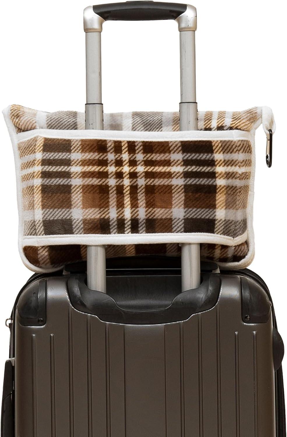 King Size Gray and Chestnut Plaid Fleece Travel Blanket