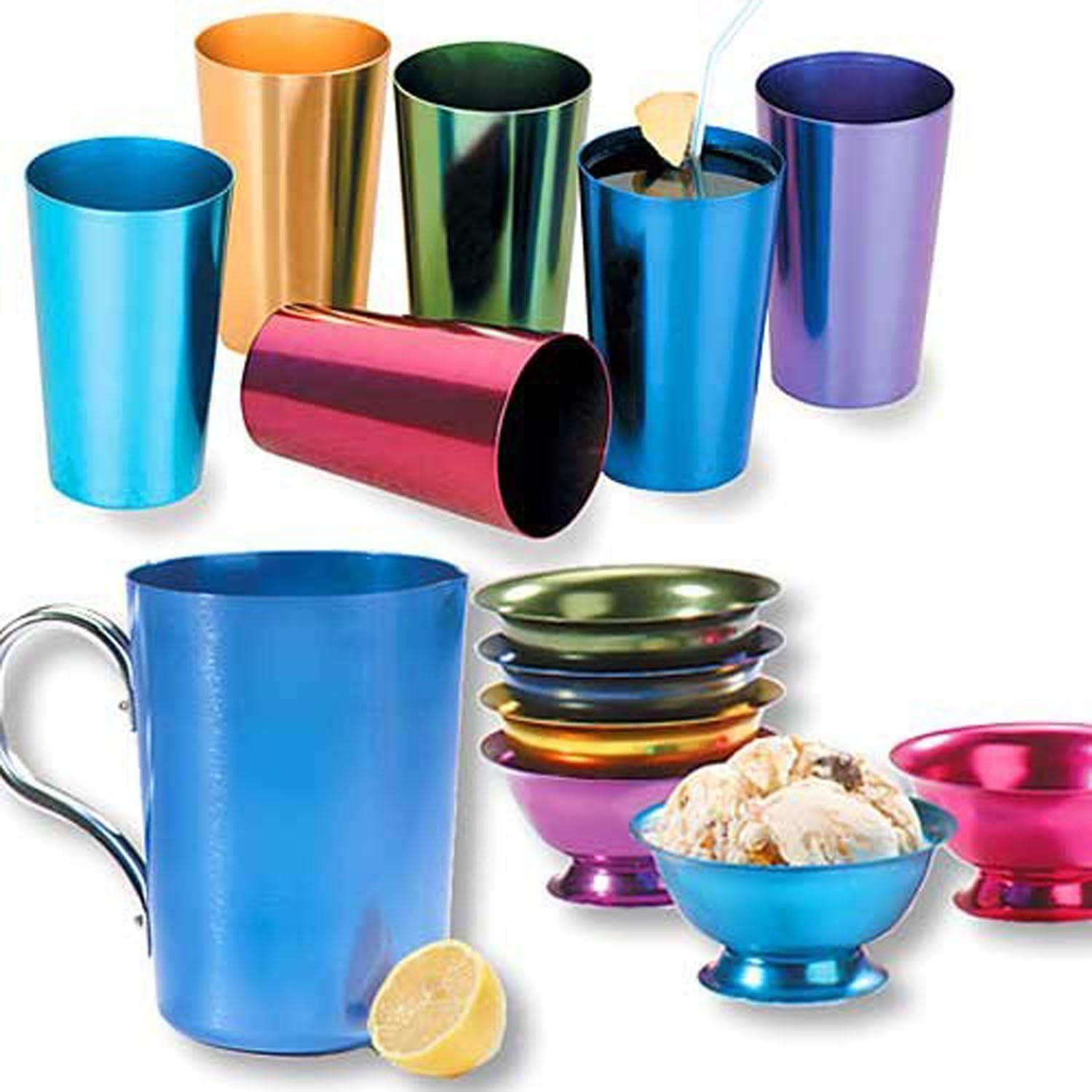 6 Pcs Aluminum Tumblers 15 oz - Lightweight, Durable, and Reusable Metal Cups | Vibrant Festive Colors for Hot and Cold Beverages | Sturdy Anodized Design for Parties and Outdoor Use | Dishwasher Safe