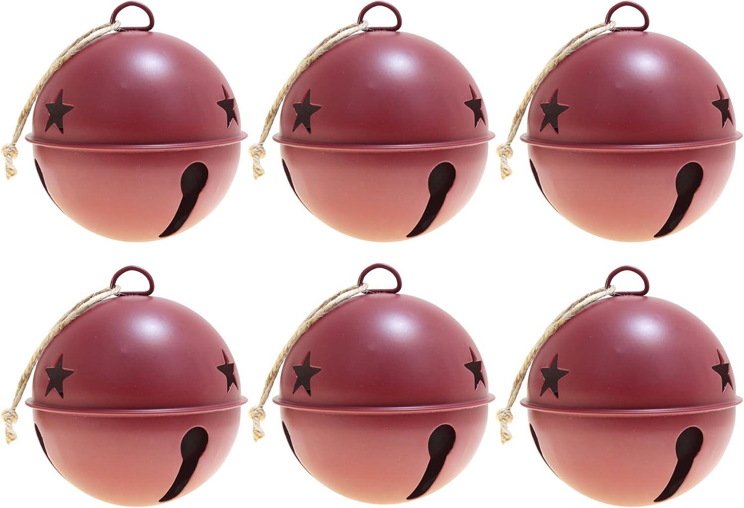 Red Metal Jingle Bell Christmas Ornaments Set of 6