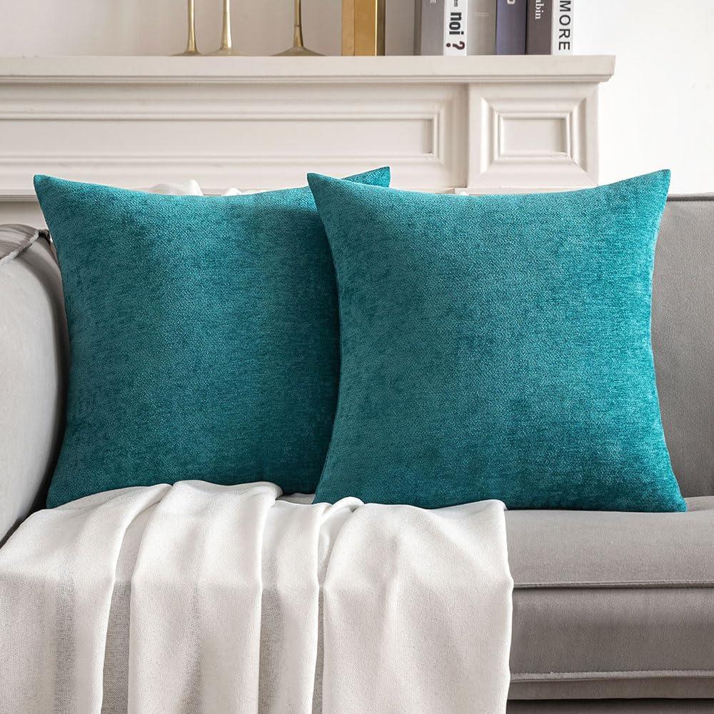 Teal Chenille 18x18 Euro Pillow Covers, Pack of 2