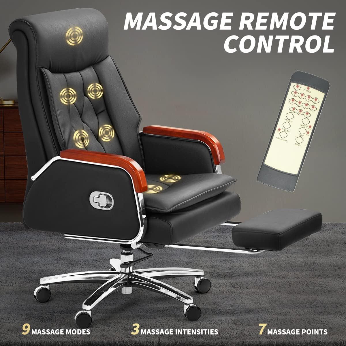 Kinnls Kinnls Cameron Massage Chair Genuine Leather Executive Chair With Headrest